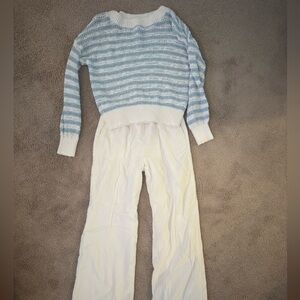 Abercrombie Kids White and Blue Knit Sweater with White Pants